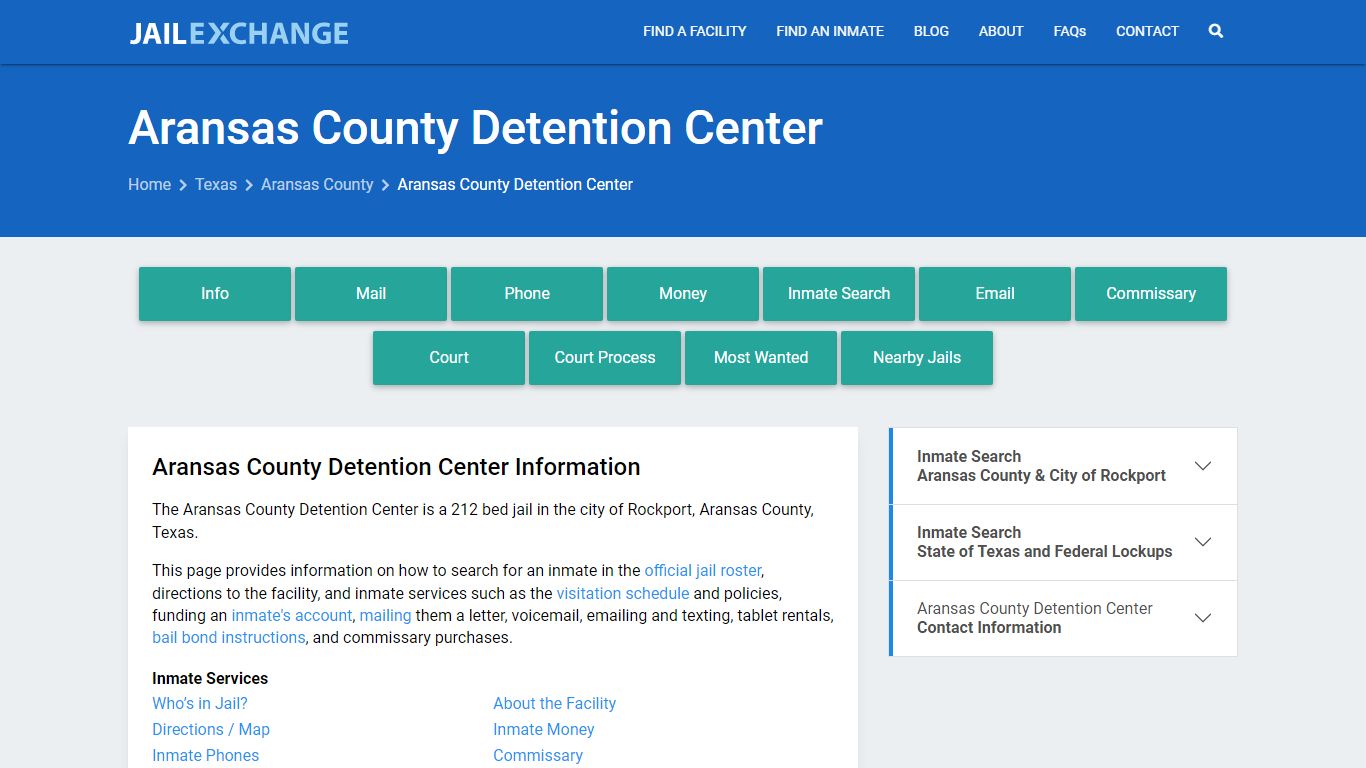 Aransas County Detention Center, TX Inmate Search, Information